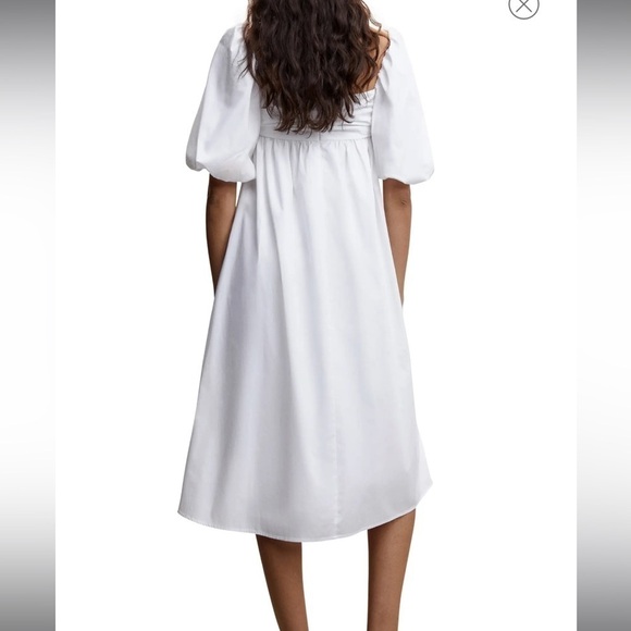 Mango Puff Sleeve Cotton Poplin midi Dress white size 8/large cottage core - Picture 3 of 12